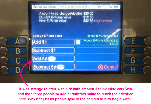 the UX of the BART machine add subtract value