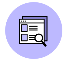Icon of a web page with a magnify glass.